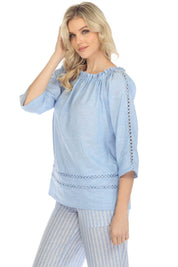 Túnica informal de lino con hombros descubiertos y mangas largas para mujer, estilo resort