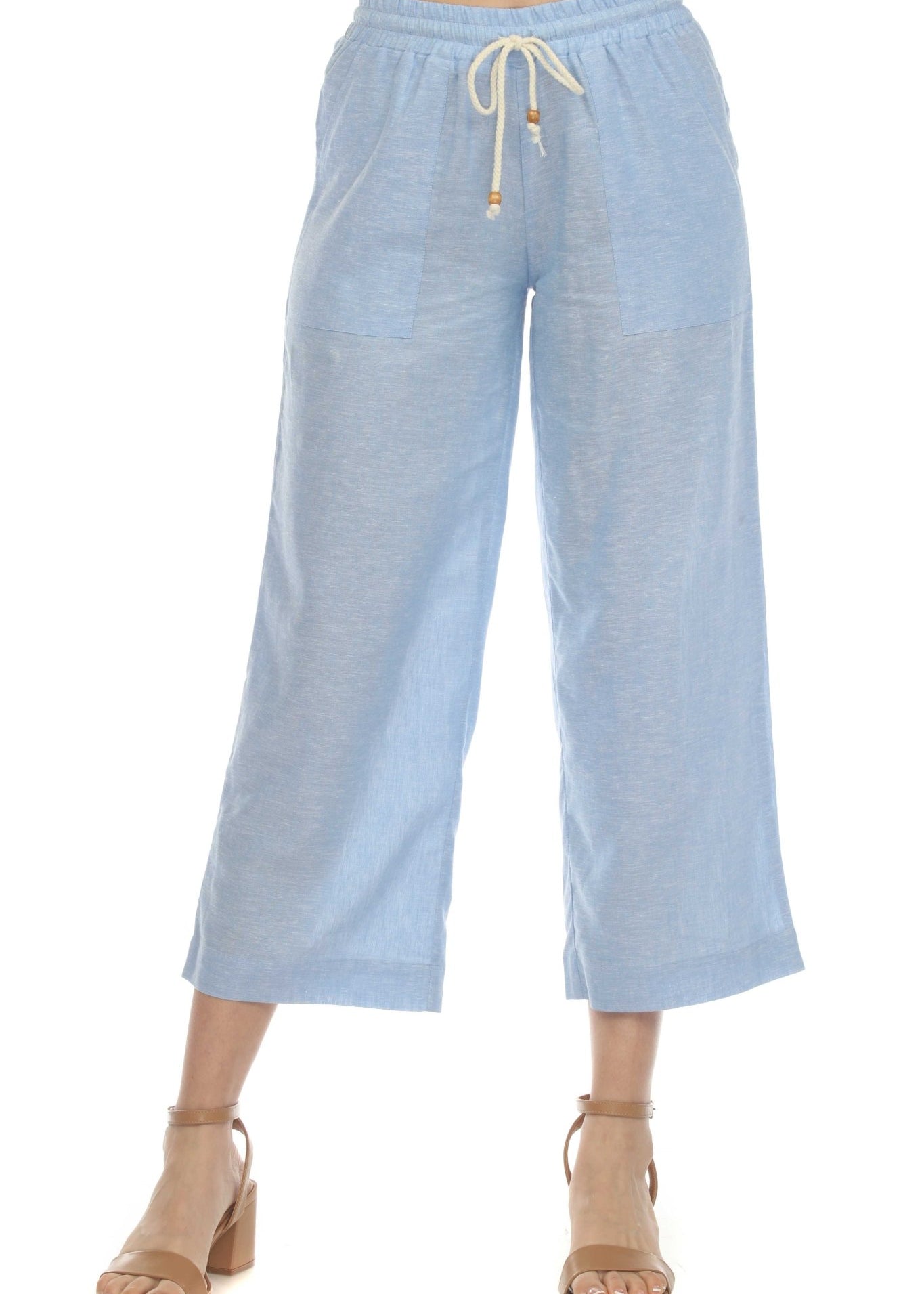 Women's Casual Beach Resort Wear Capri Pants Linen Blend with Drawstring Waist