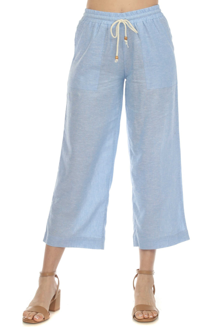 Pantalones capri con cordón de mezcla de lino