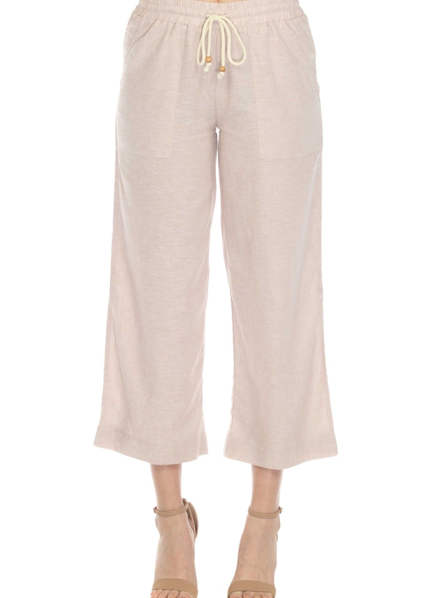 Women's Casual Beach Resort Wear Capri Pants Linen Blend with Drawstring Waist