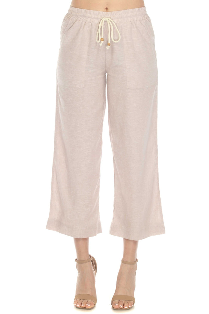 Pantalones capri con cordón de mezcla de lino