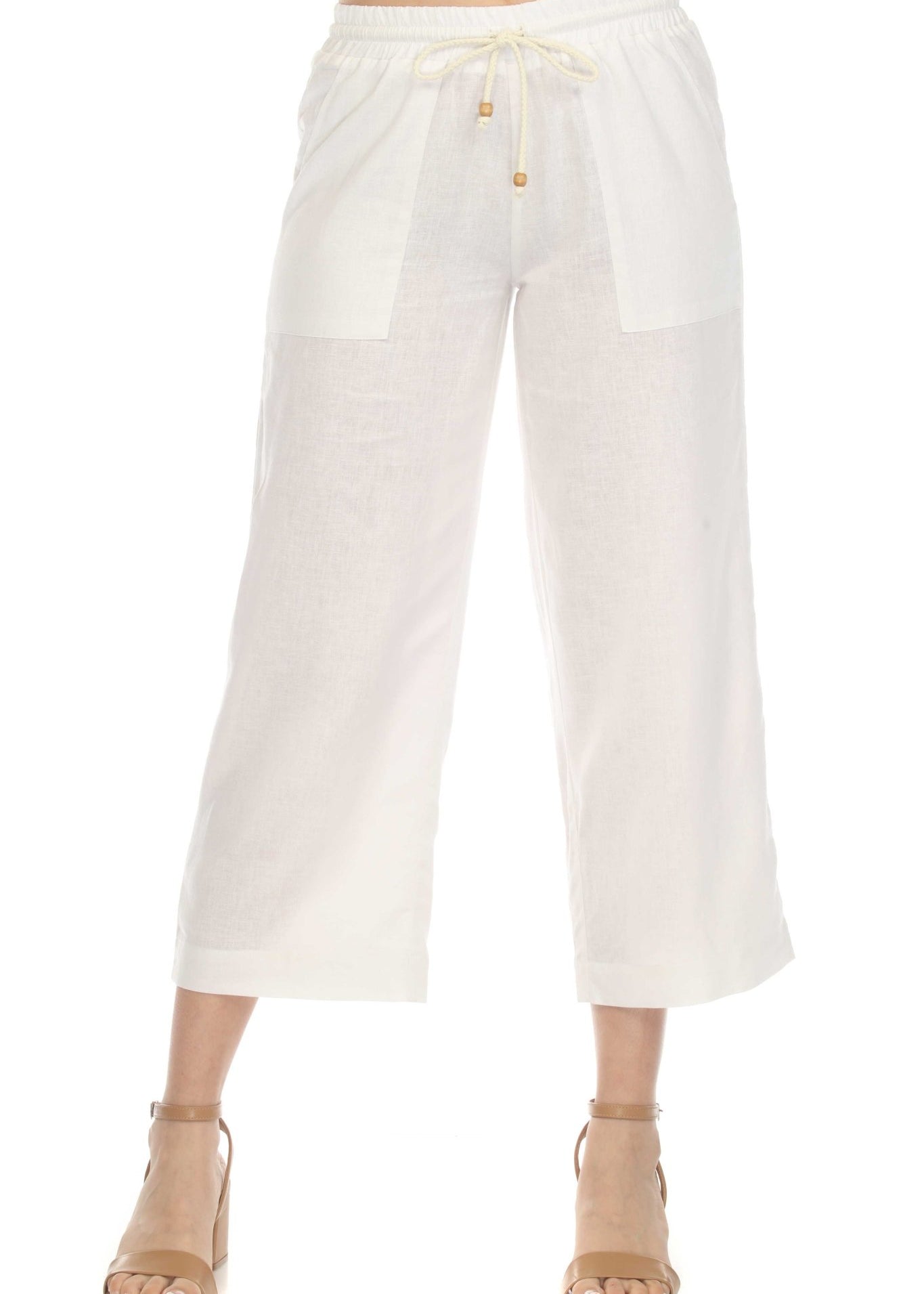 Women's Casual Beach Resort Wear Capri Pants Linen Blend with Drawstring Waist