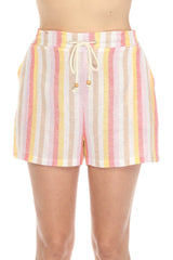 Casual Pinstripe Print Linen Blend Shorts