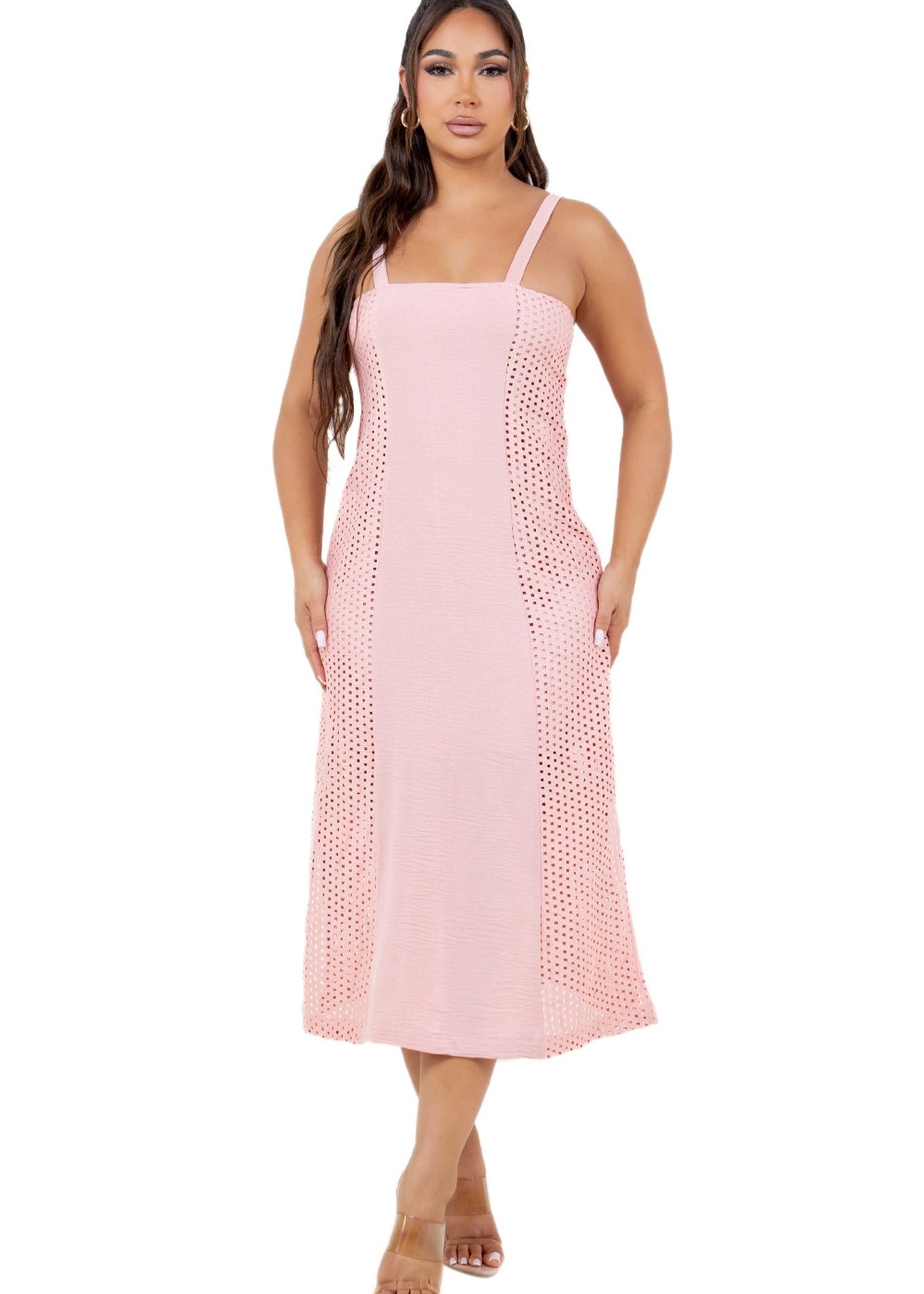 Women's Casual Resort Wear Tank Dress Mid Length with Cut Out Design