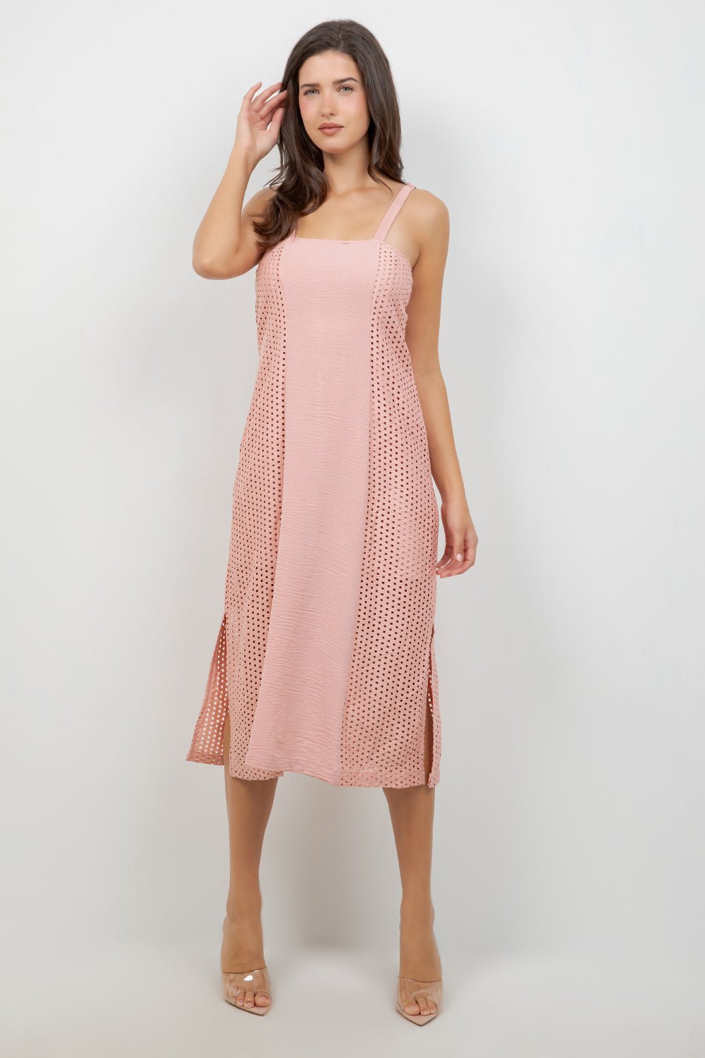 Vestido informal de tirantes para mujer, estilo resort, largo medio, con diseño recortado