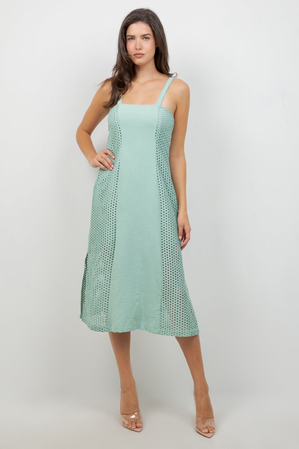 Vestido informal de tirantes para mujer, estilo resort, largo medio, con diseño recortado