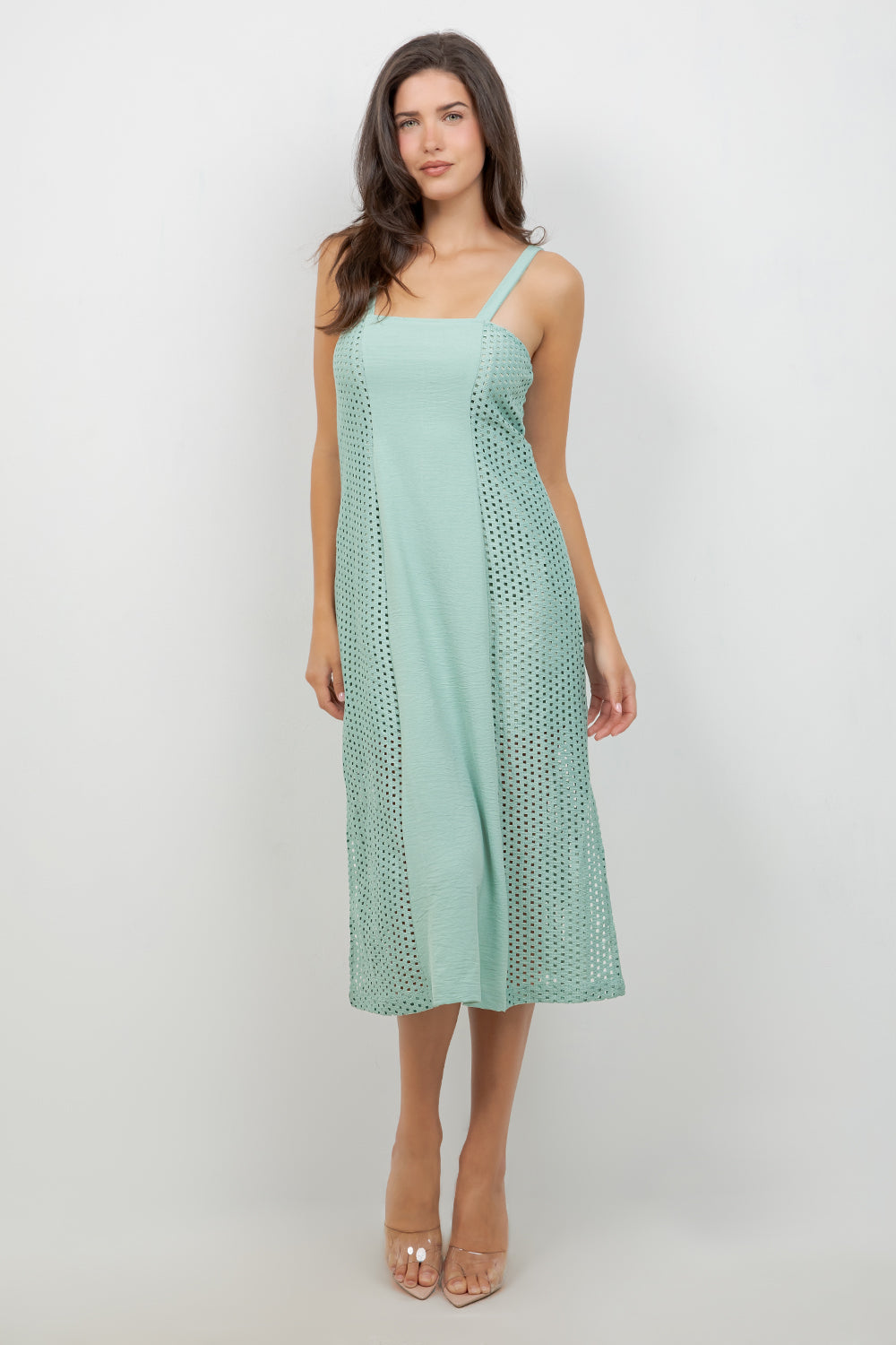Vestido informal de tirantes para mujer, estilo resort, largo medio, con diseño recortado
