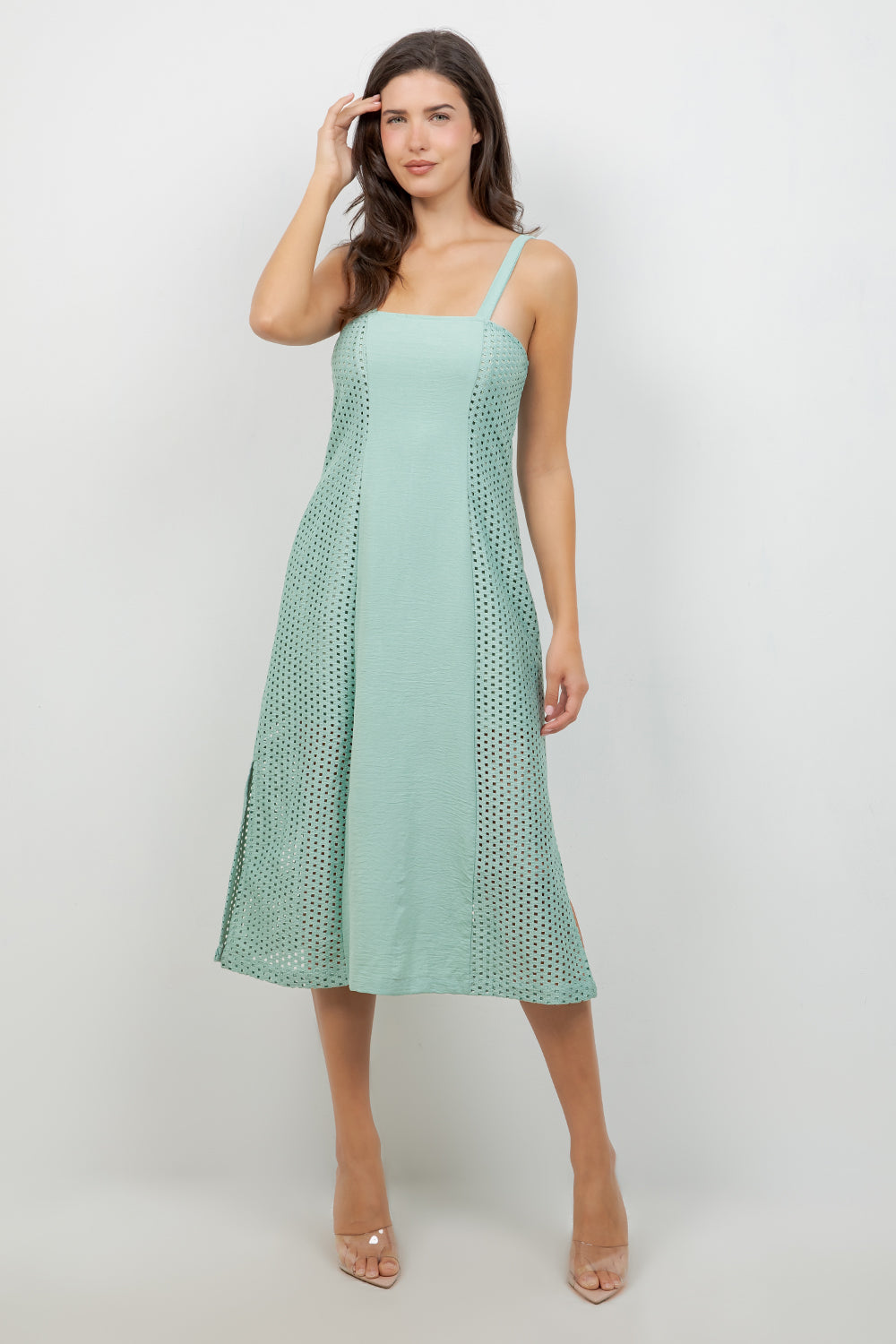 Vestido informal de tirantes para mujer, estilo resort, largo medio, con diseño recortado