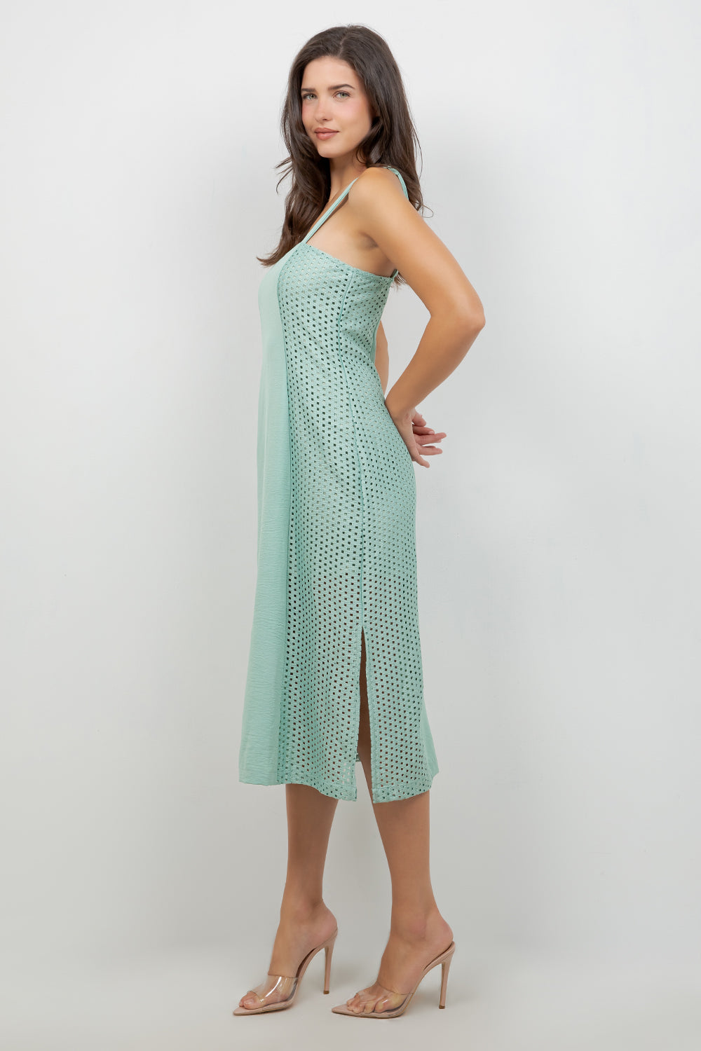 Vestido informal de tirantes para mujer, estilo resort, largo medio, con diseño recortado
