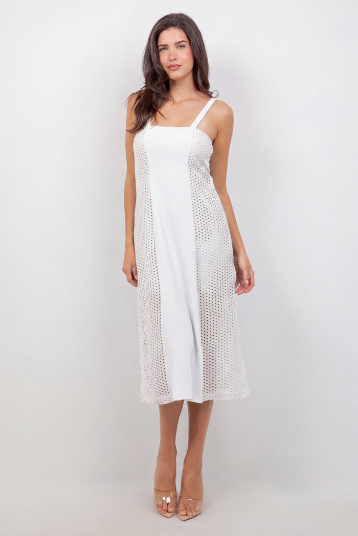 Women's soft blush pink tank midi dress, sleeveless, full-length front view, beach vacation dress, Mojito Collection