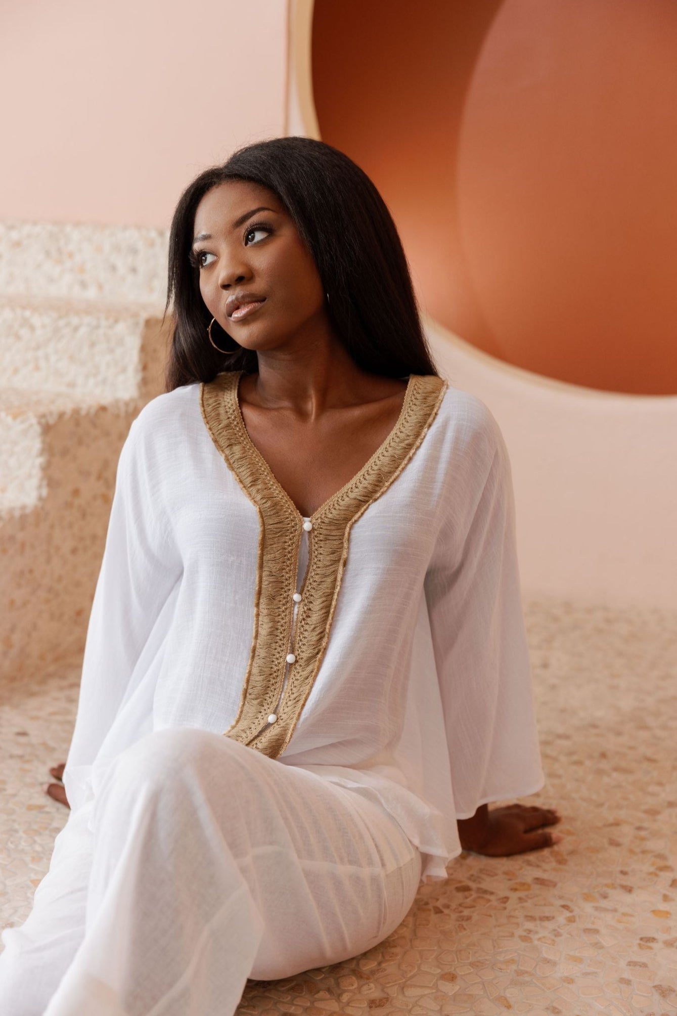 Mojito Women's Casual Resort Wear V Shaped Crochet Trimmed Neckline Dolman Sleeve Top