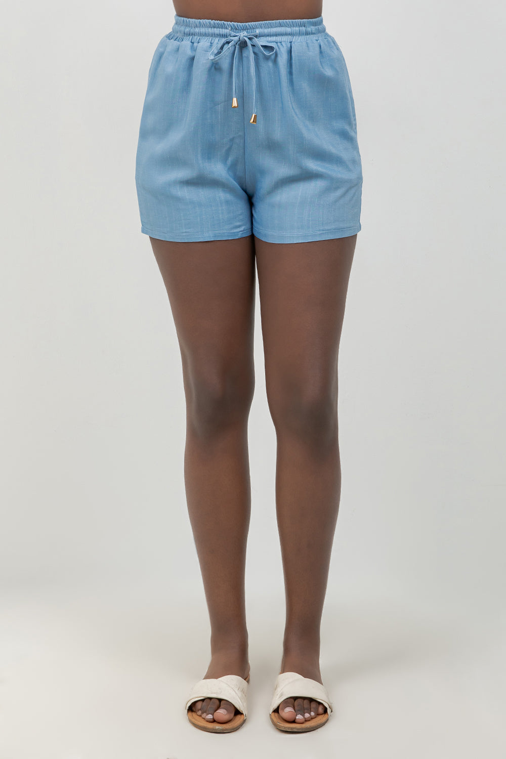 Pantalón corto informal de playa para mujer, de mezcla de lino, con cintura con cordón ajustable