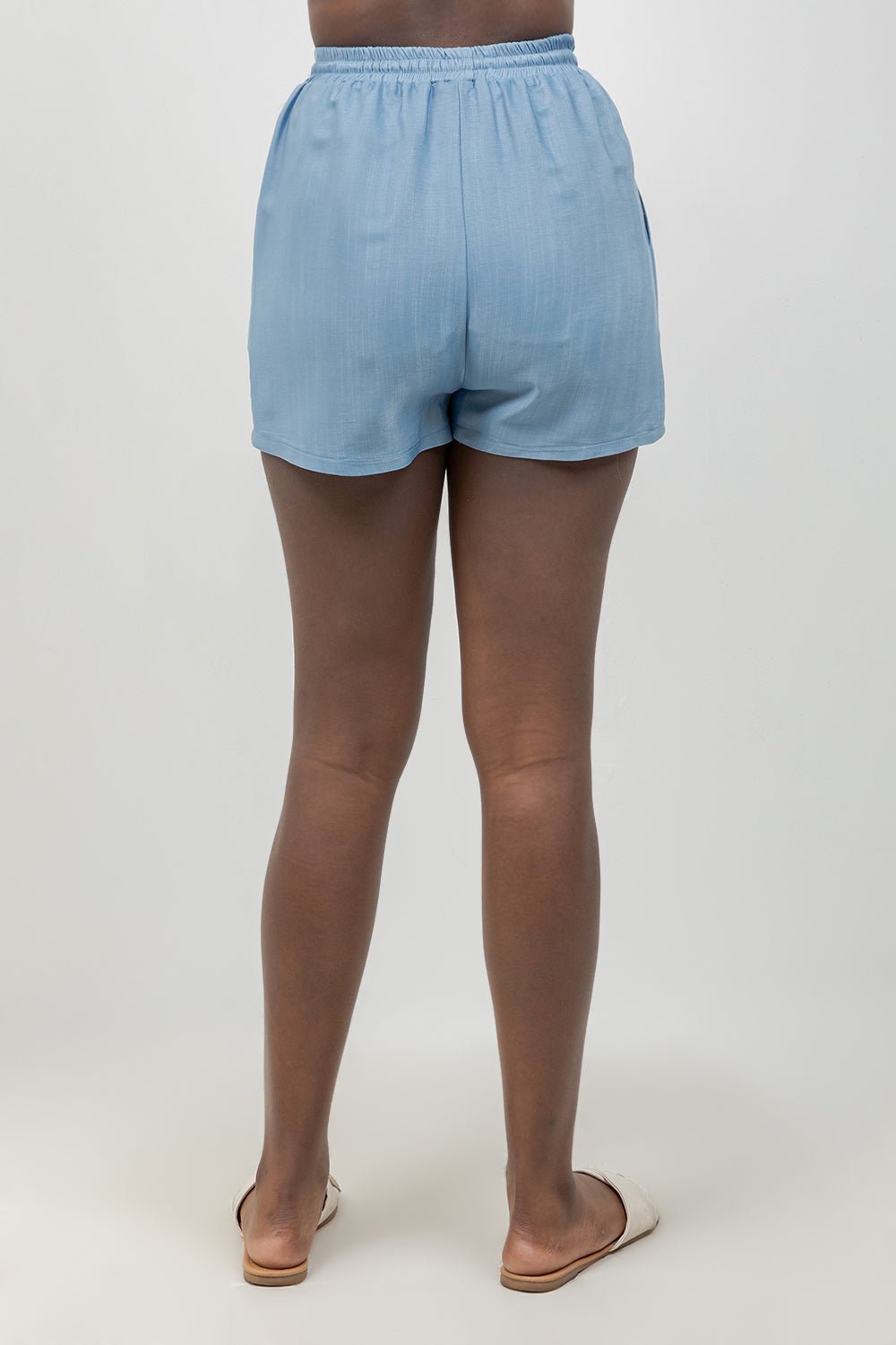 Pantalón corto informal de playa para mujer, de mezcla de lino, con cintura con cordón ajustable