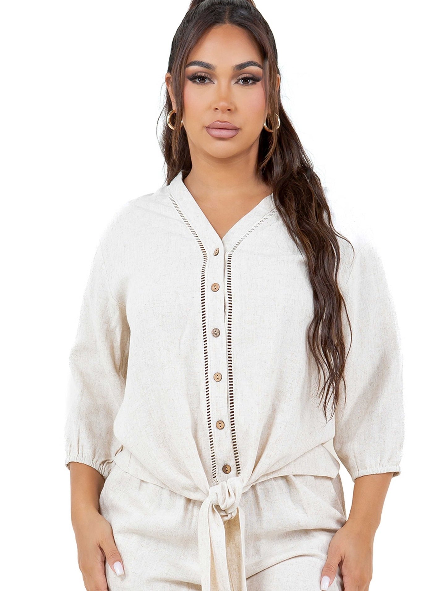 4 Sleeve Top with Bow Tie Hem