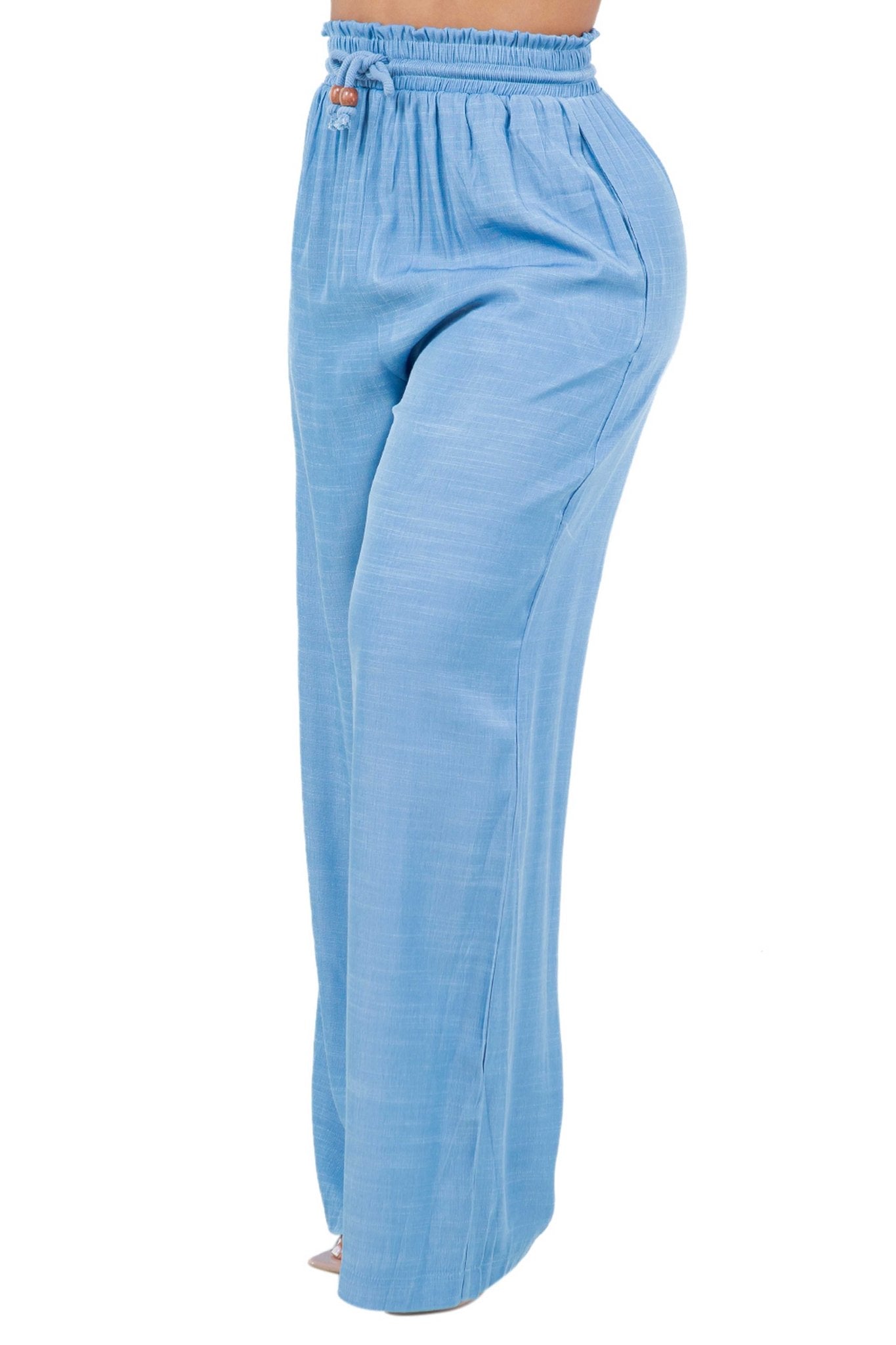 Women's Casual Beach Resort Wear Palazzo Pant With Drawstring Waist Rayon Blend - S / DENIM BLUE Women's Casual Beach Resort Wear Palazzo Pant With Drawstring Waist Rayon Blend - S / DENIM BLUE
