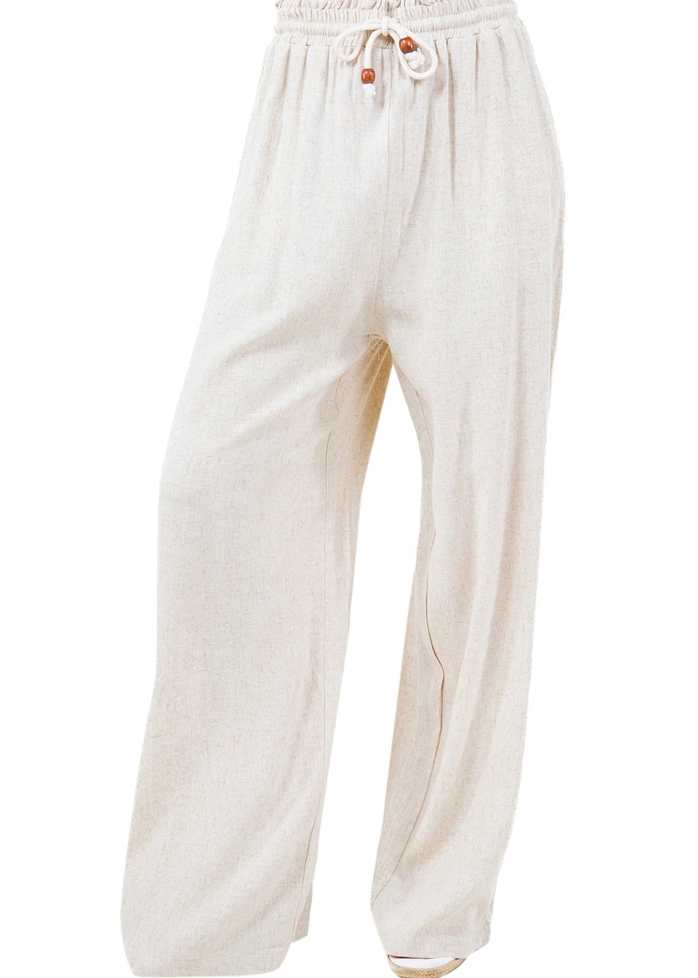 Women's Casual Beach Resort Wear Palazzo Pants Linen Blend with Drawstring Waist