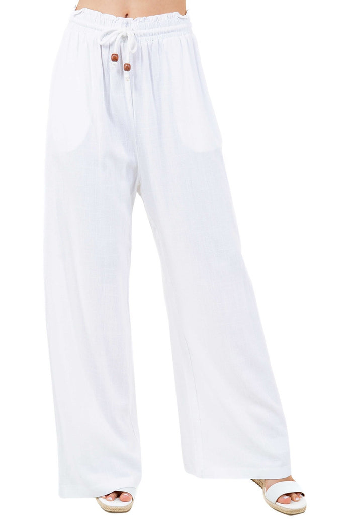 Linen Blend Wide-Leg Palazzo Pants with Drawstring Waist