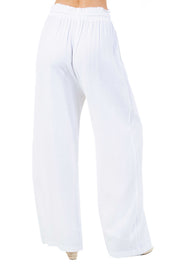 Pantalones Palazzo informales de playa para mujer, de mezcla de lino con cintura con cordón