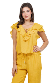 Blusa informal de mujer con escote en V y mangas dolman con ribete de crochet para resort