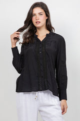 Blusa informal de mujer con escote en V y mangas dolman con ribete de crochet para resort