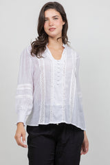 Blusa informal de mujer con escote en V y mangas dolman con ribete de crochet para resort