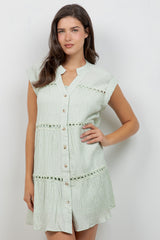 Crinkle Linen Blend Casual Button Down Summer Dress