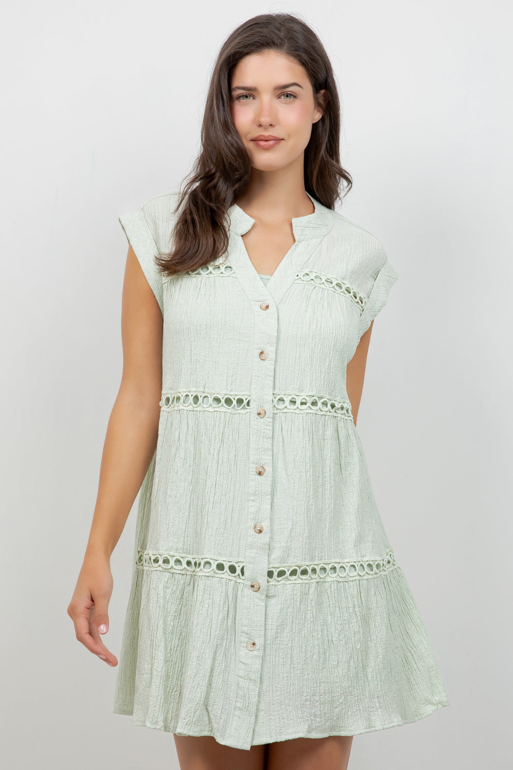 Crinkle Linen Blend Casual Button Down Summer Dress