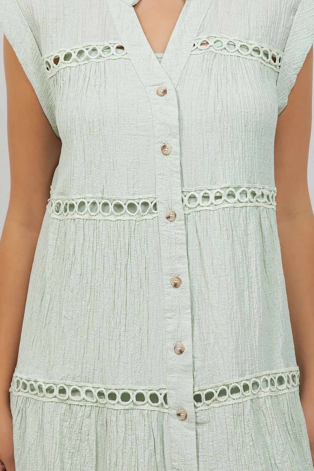 Crinkle Linen Blend Casual Button Down Summer Dress