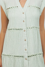 Crinkle Linen Blend Casual Button Down Summer Dress