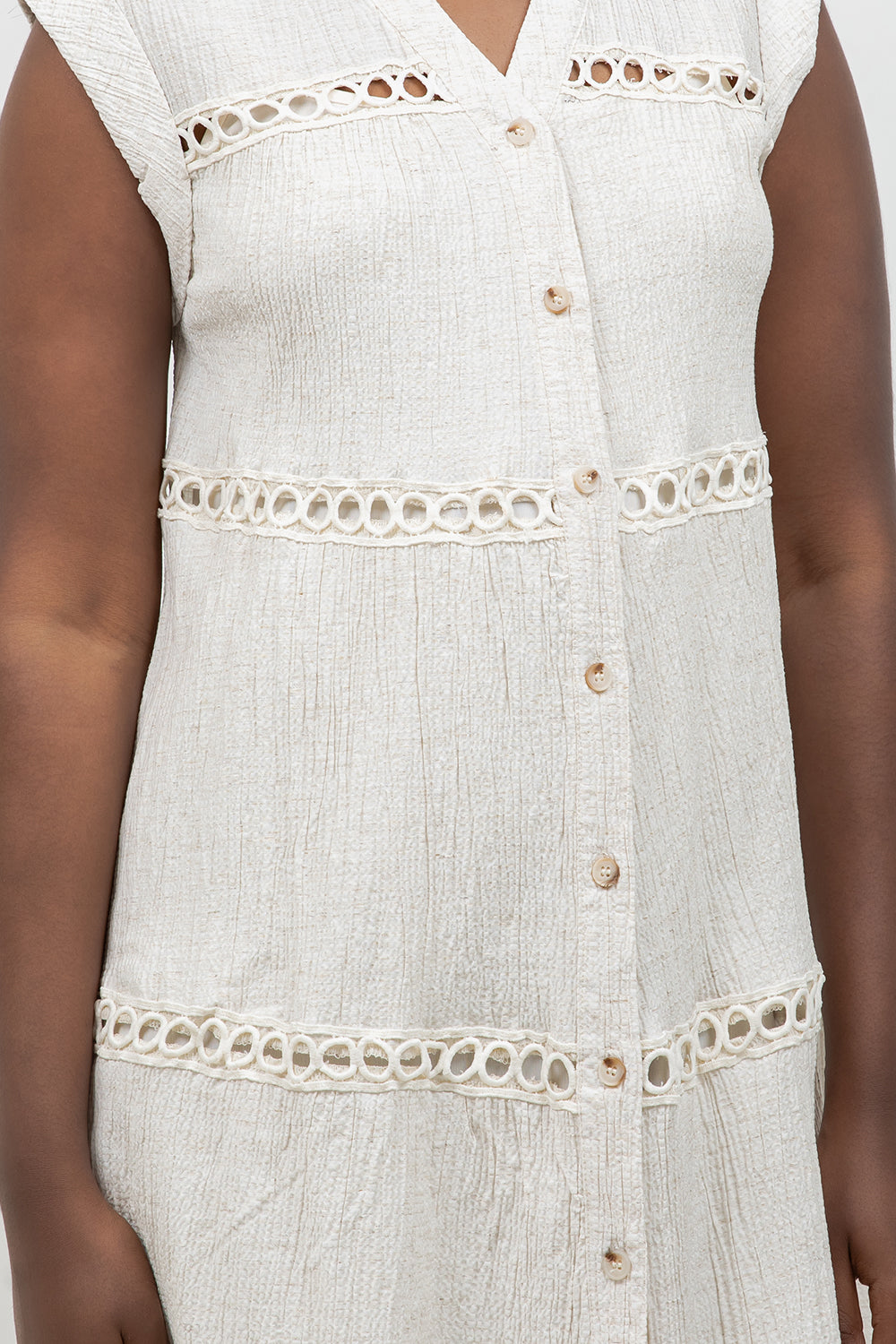 Crinkle Linen Blend Casual Button Down Summer Dress