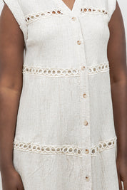 Crinkle Linen Blend Casual Button Down Summer Dress