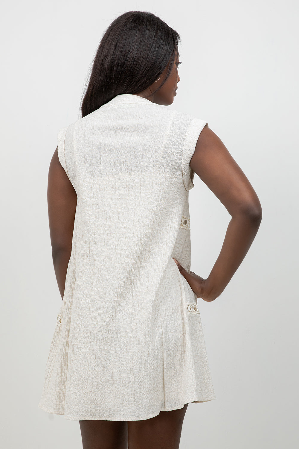 Crinkle Linen Blend Casual Button Down Summer Dress