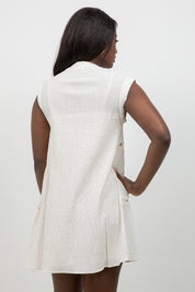 Crinkle Linen Blend Casual Button Down Summer Dress