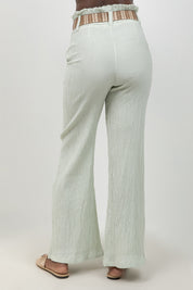 Crinkle Linen Blend Wide-Leg Pants with Belt