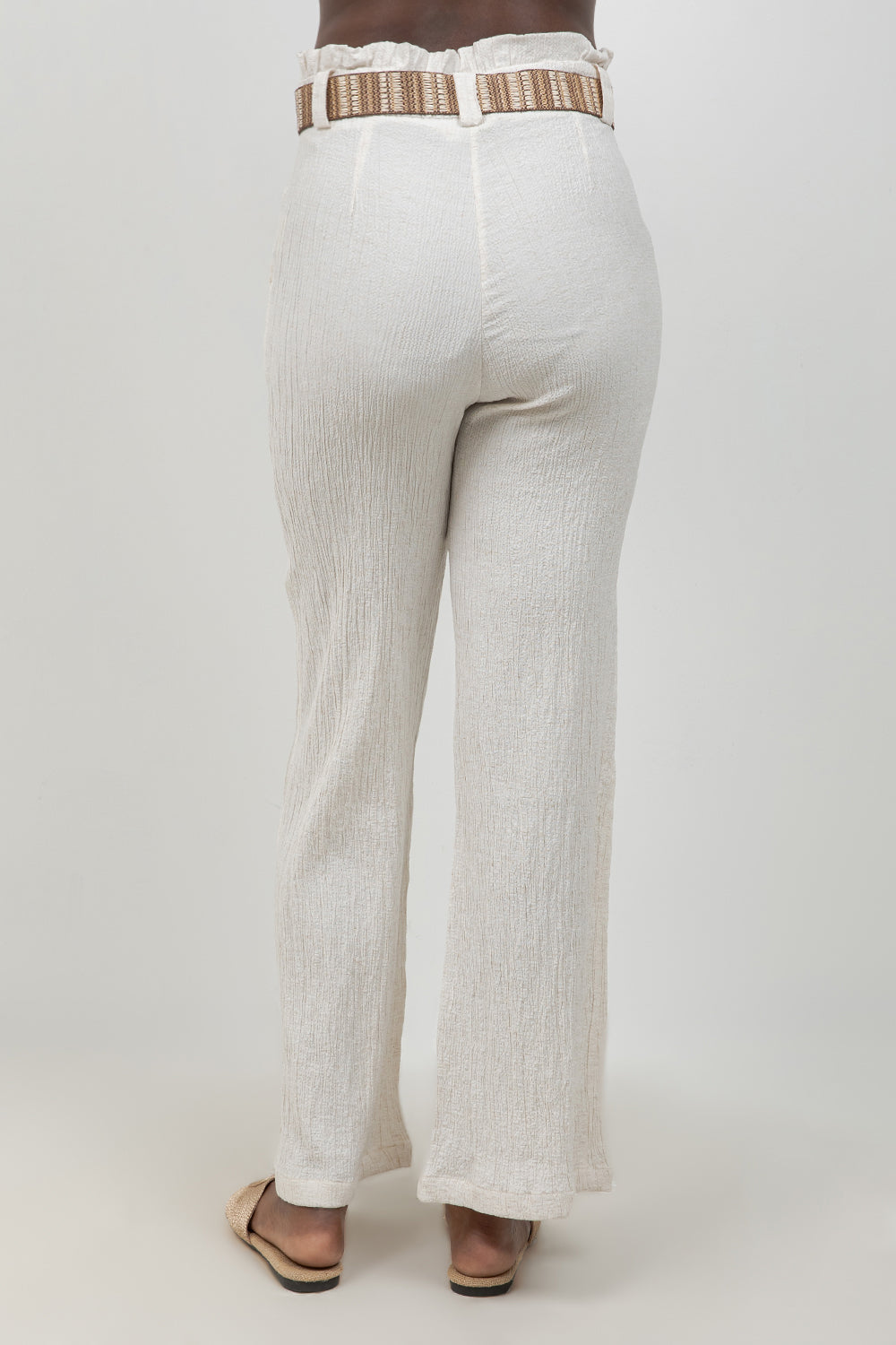 Crinkle Linen Blend Wide-Leg Pants with Belt
