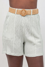 Crinkle Linen Blend Shorts with Belt