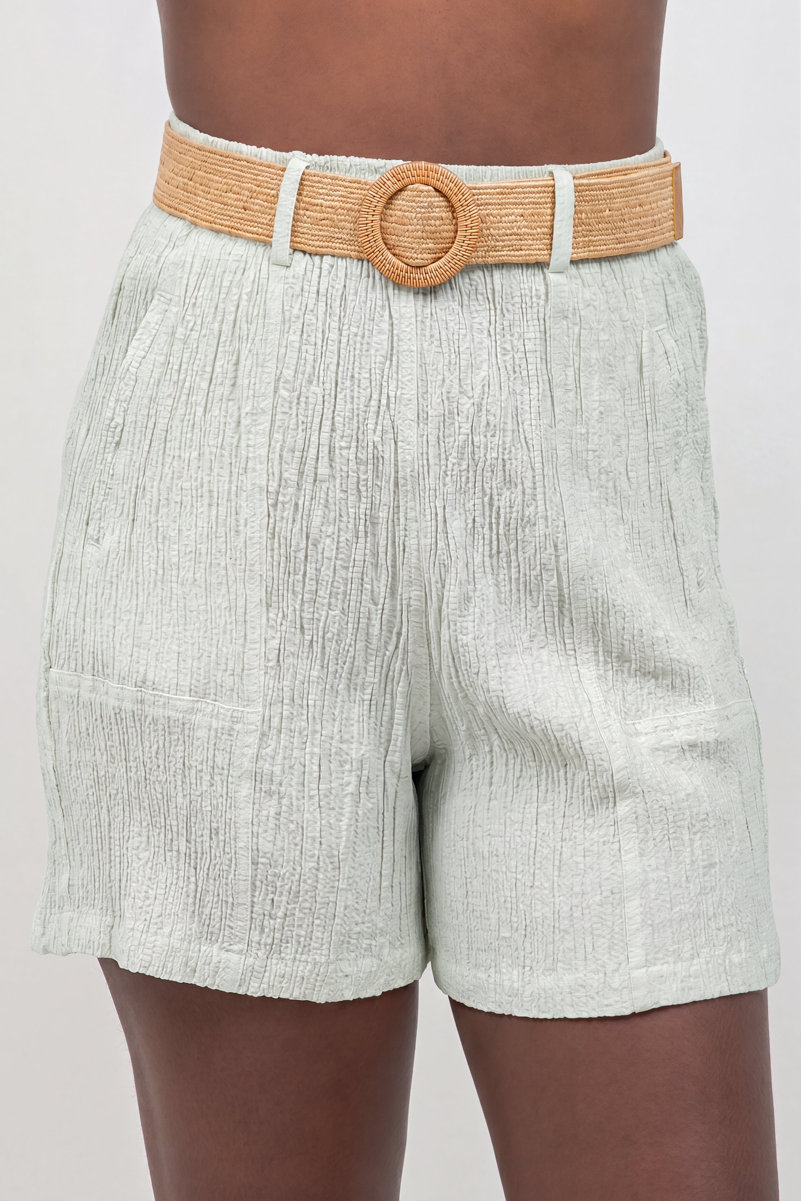 Crinkle Linen Blend Shorts with Belt