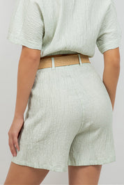 Crinkle Linen Blend Shorts with Belt