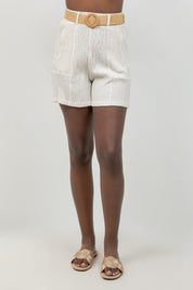 Crinkle Linen Blend Shorts with Belt