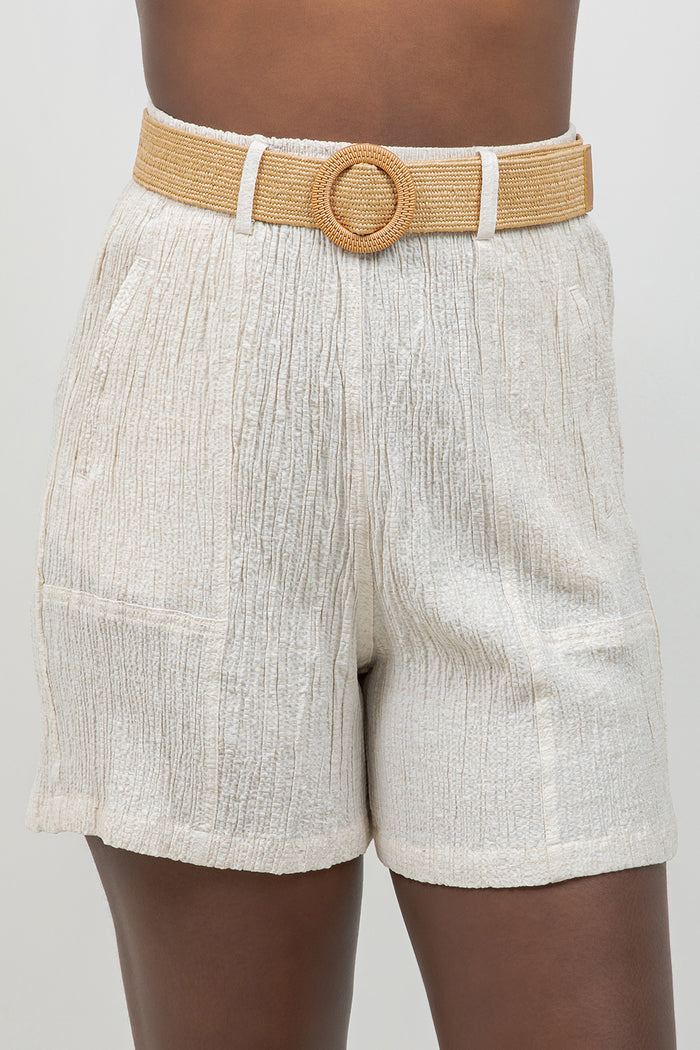 Crinkle Linen Blend Shorts with Belt