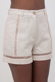 Linen Blend Shorts with Lace Detail