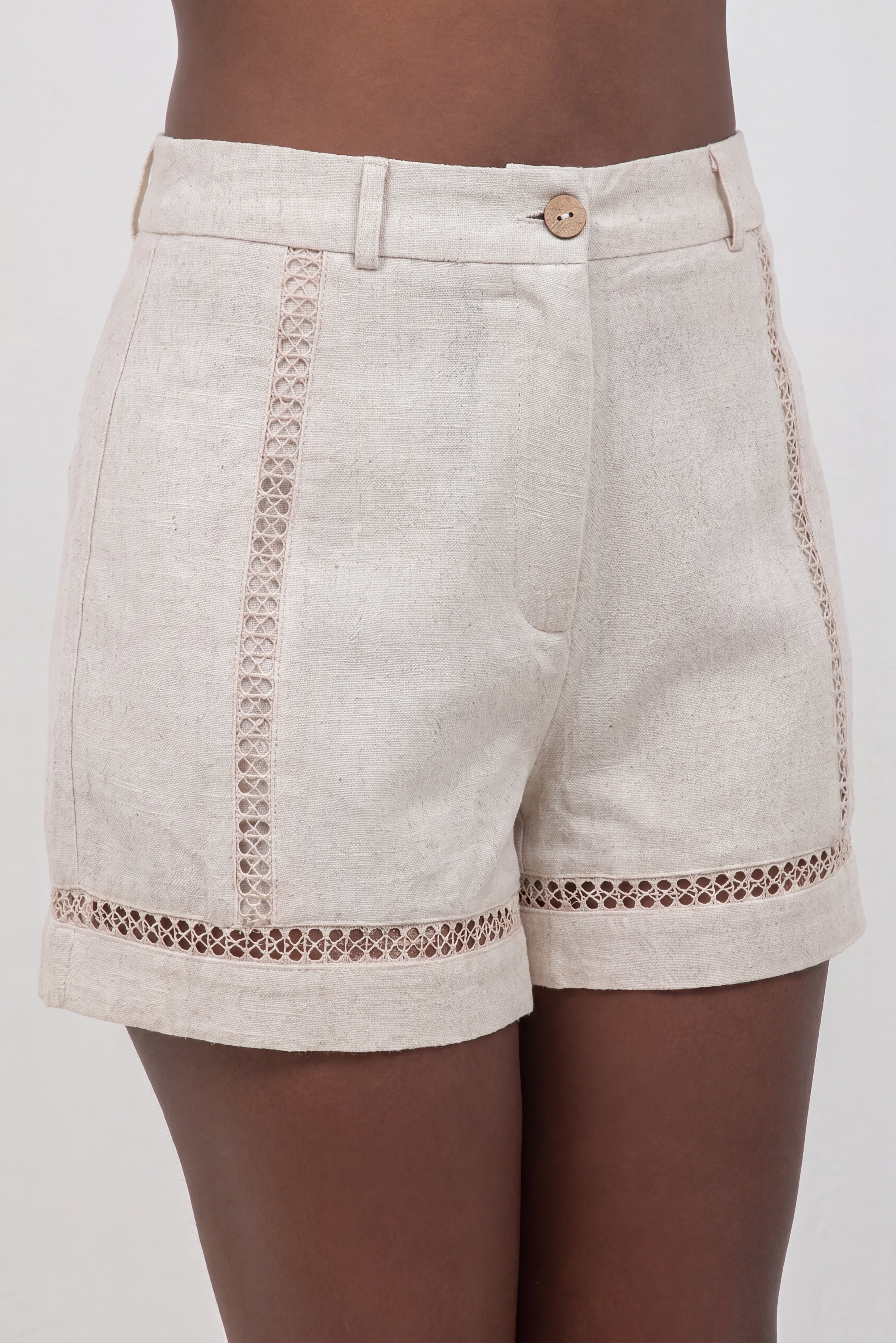 Linen Blend Shorts with Lace Detail
