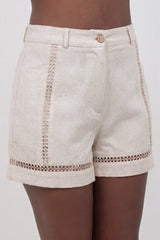 Linen Blend Shorts with Lace Detail