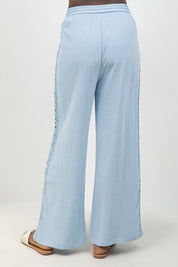 Linen Blend Drawstring Pants with Lace Detail