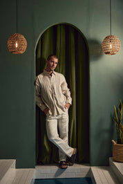 Men’s 100% Linen Formal Guayabera Long Sleeve Pleated Shirt with French Cuffs