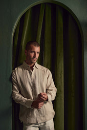 Men’s 100% Linen Formal Guayabera Long Sleeve Pleated Shirt with French Cuffs