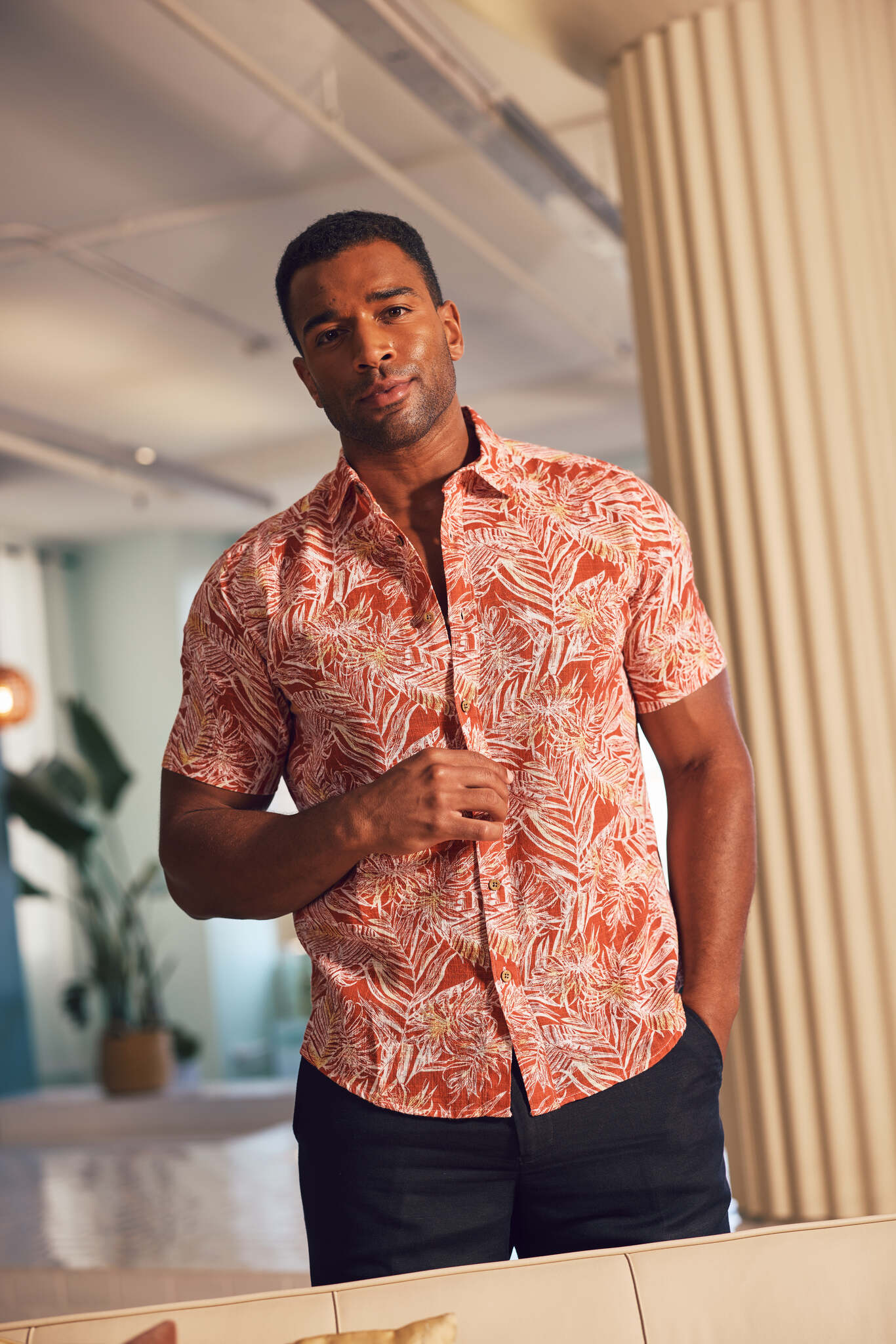 Men's Resort Style Casual Linen Blend Print Shirt