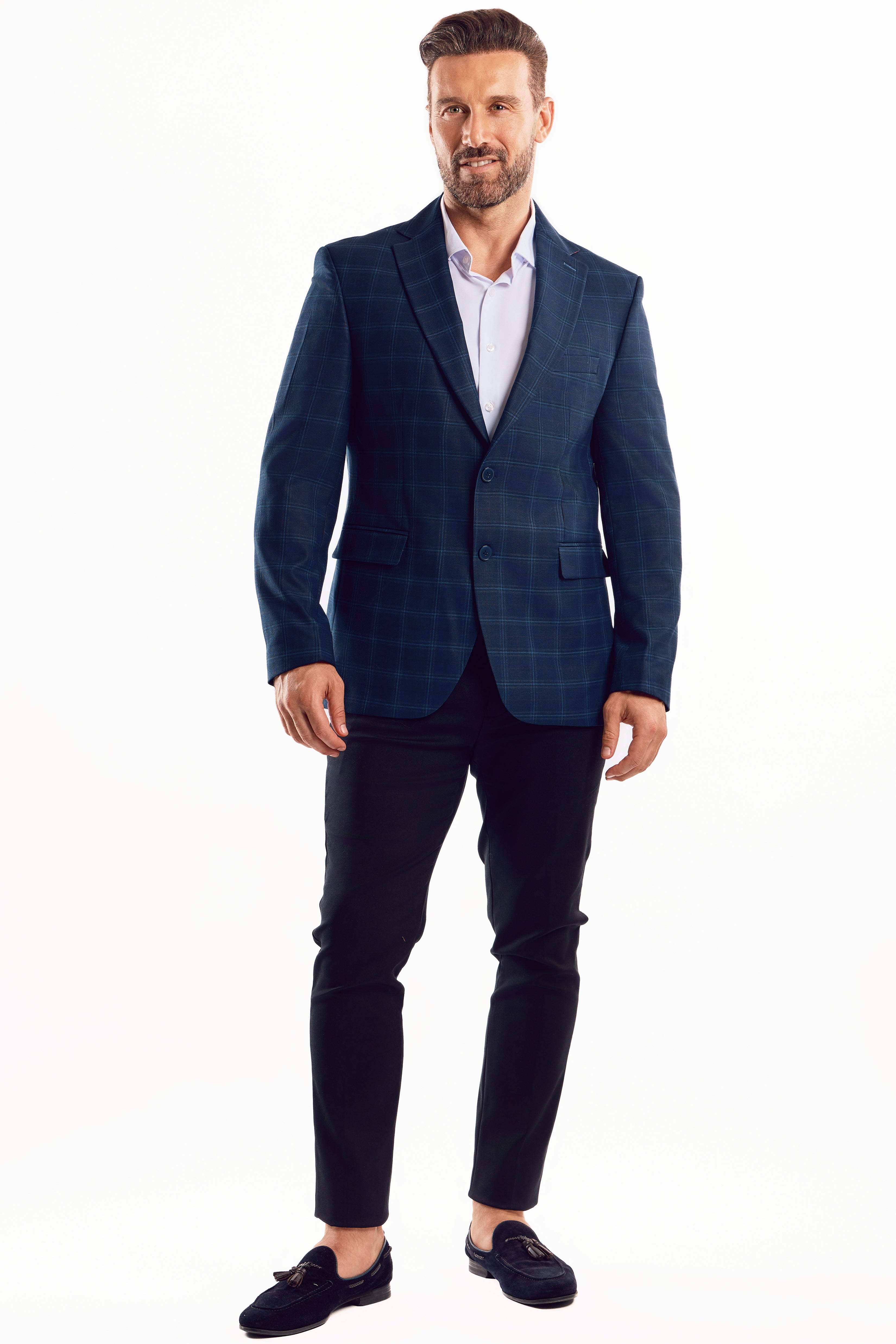 Chaqueta deportiva con estampado de cuadros azul marino para hombre de Mojito Reserve