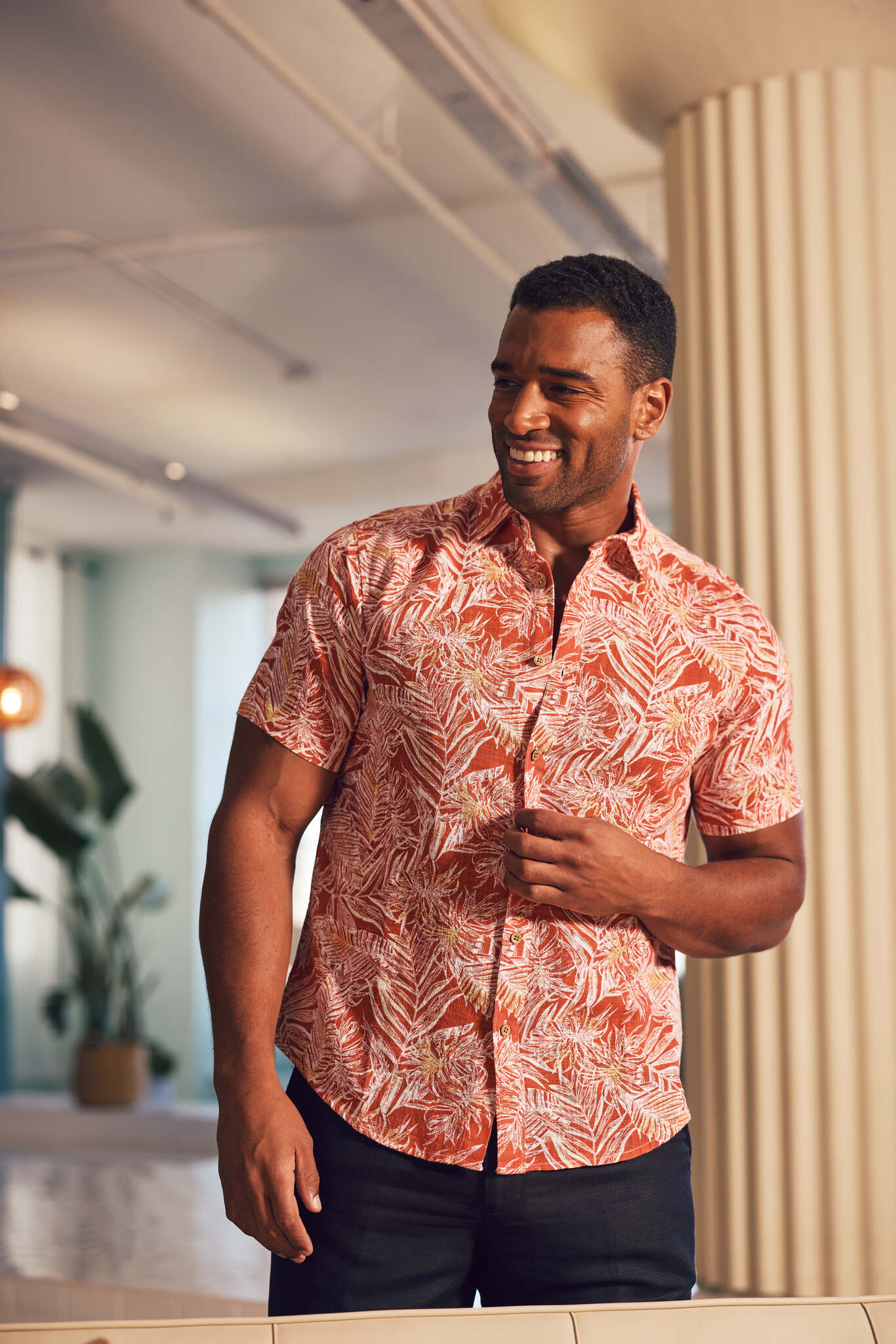 Men's Resort Style Casual Linen Blend Print Shirt