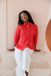 Camisa tradicional guayabera para mujer, premium, 100 % lino, mangas 3/4, tallas XS-3X